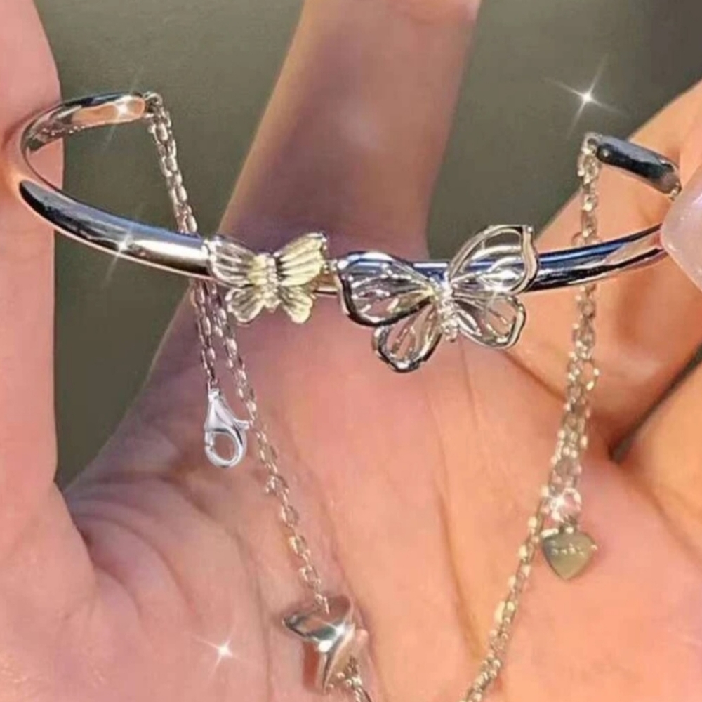 Silver dangle bracelet with butterfly charm, hand made by me!! USA delivery only - Picture 3 of 3